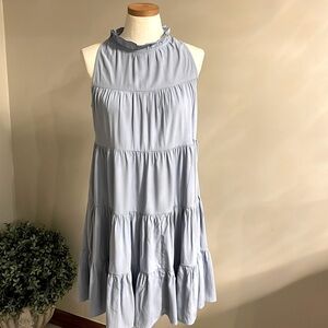 PINCH women’s mini dress swing tiered style sleeveless halter style light blue M